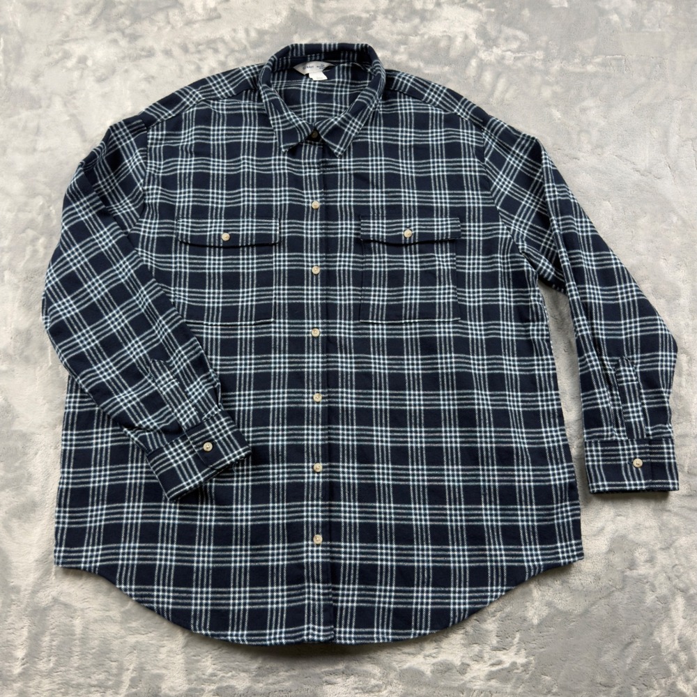 Old Navy The Boyfriend Shirt Mens Large Navy Blue Plaid Flannel Button Down